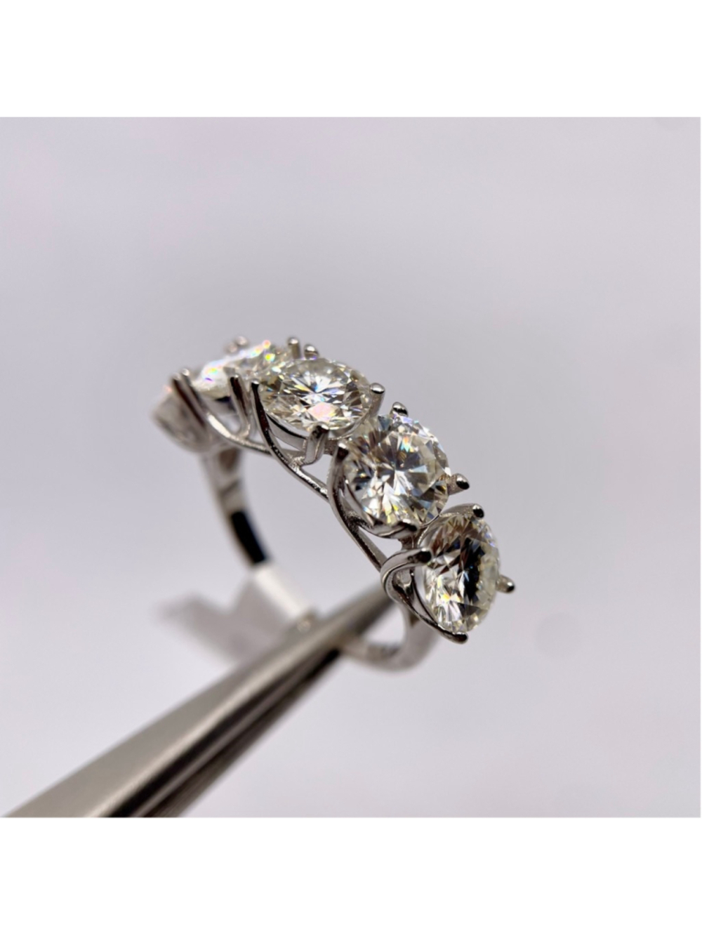 5 Stone Moissanite Ring 925 Silver Wedding Anniversary Band 5 Ct